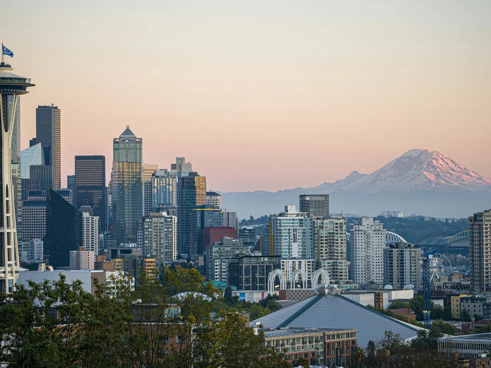 Seattle skyline with the Space Needle and Mount Rainier
